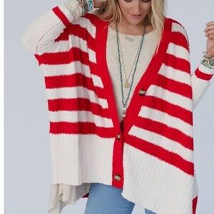 First Love Red and White Striped Cardigan Sweater